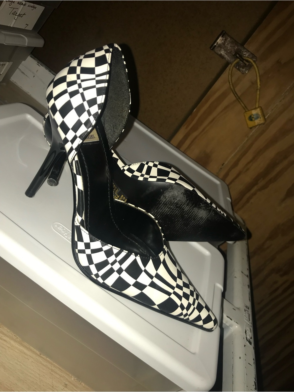 Bakers Black & White Checkerboard Pointed Toe Stilettos